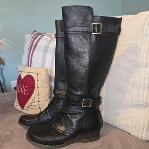 Women's Miz Mooz Pauline black leather classic knee-high riding boots 